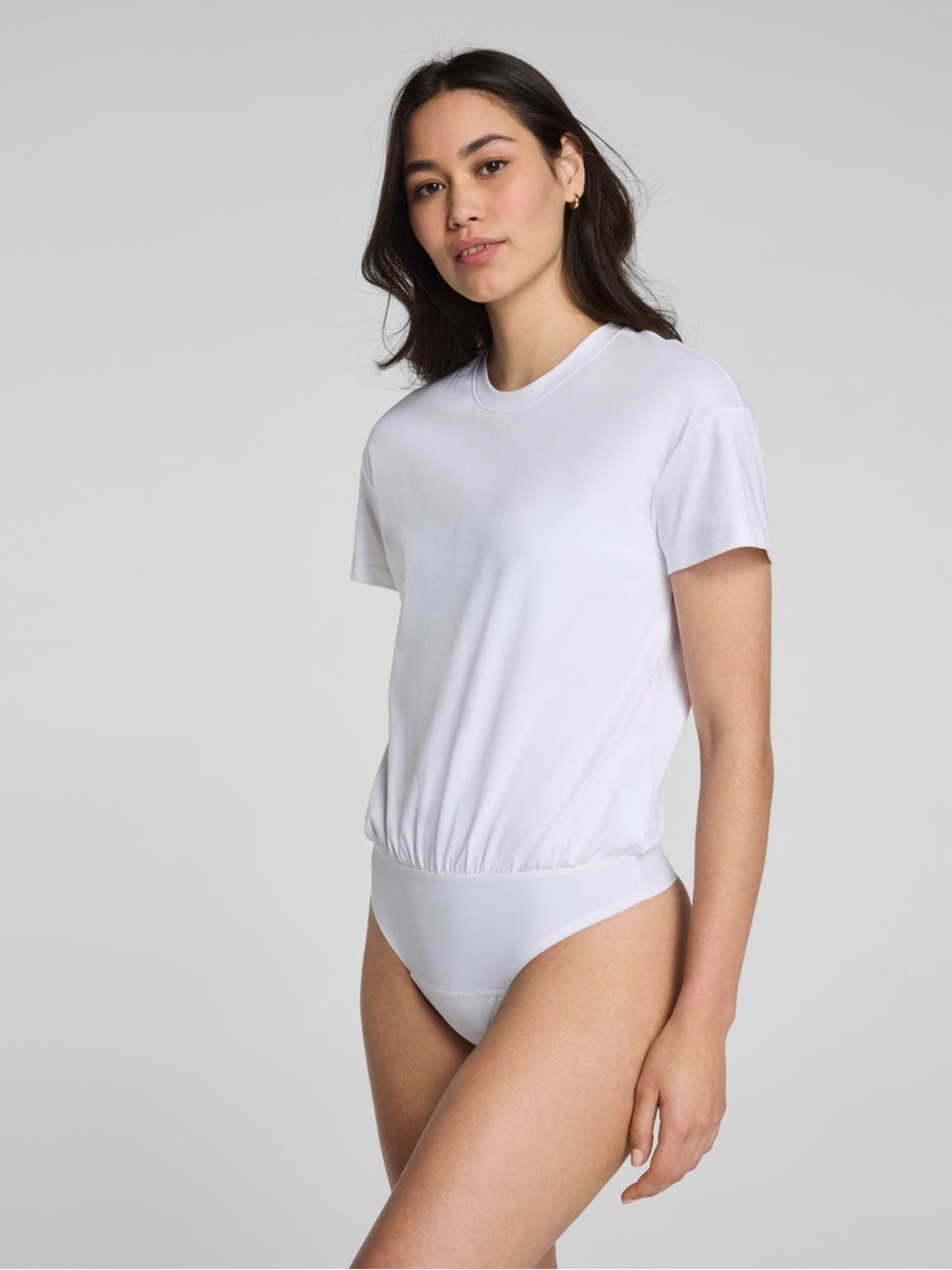 SPANX Women's White Lightweight Cotton Crewneck Short Sleeve Bodysuit Medium